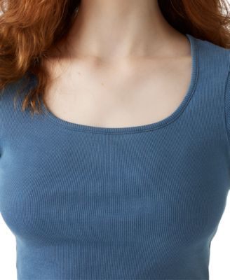 Premium Women's Cotton Rib-Knit Square-Neck Tee
