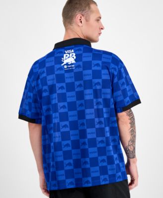 Men's Fanwear Oversized Short Sleeve Open-Collar Check Logo Graphic Polo Shirt