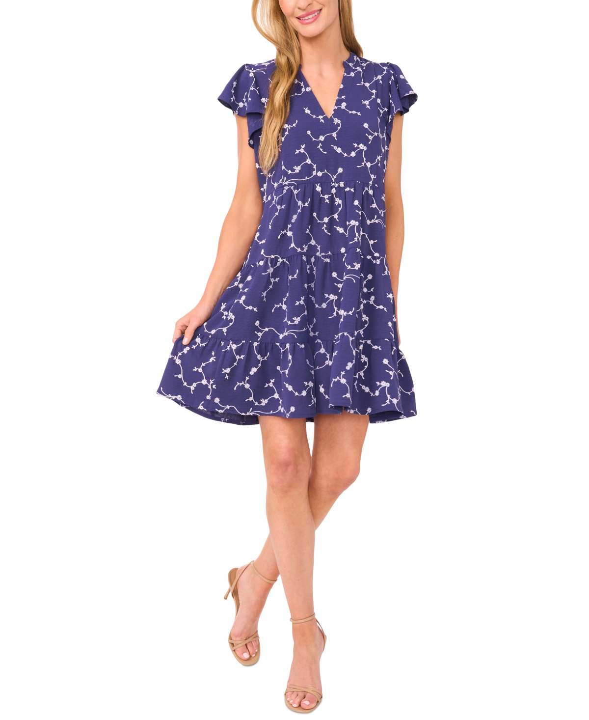 Women's Short-Sleeve Ruffled Tiered Dress - Classic Navy