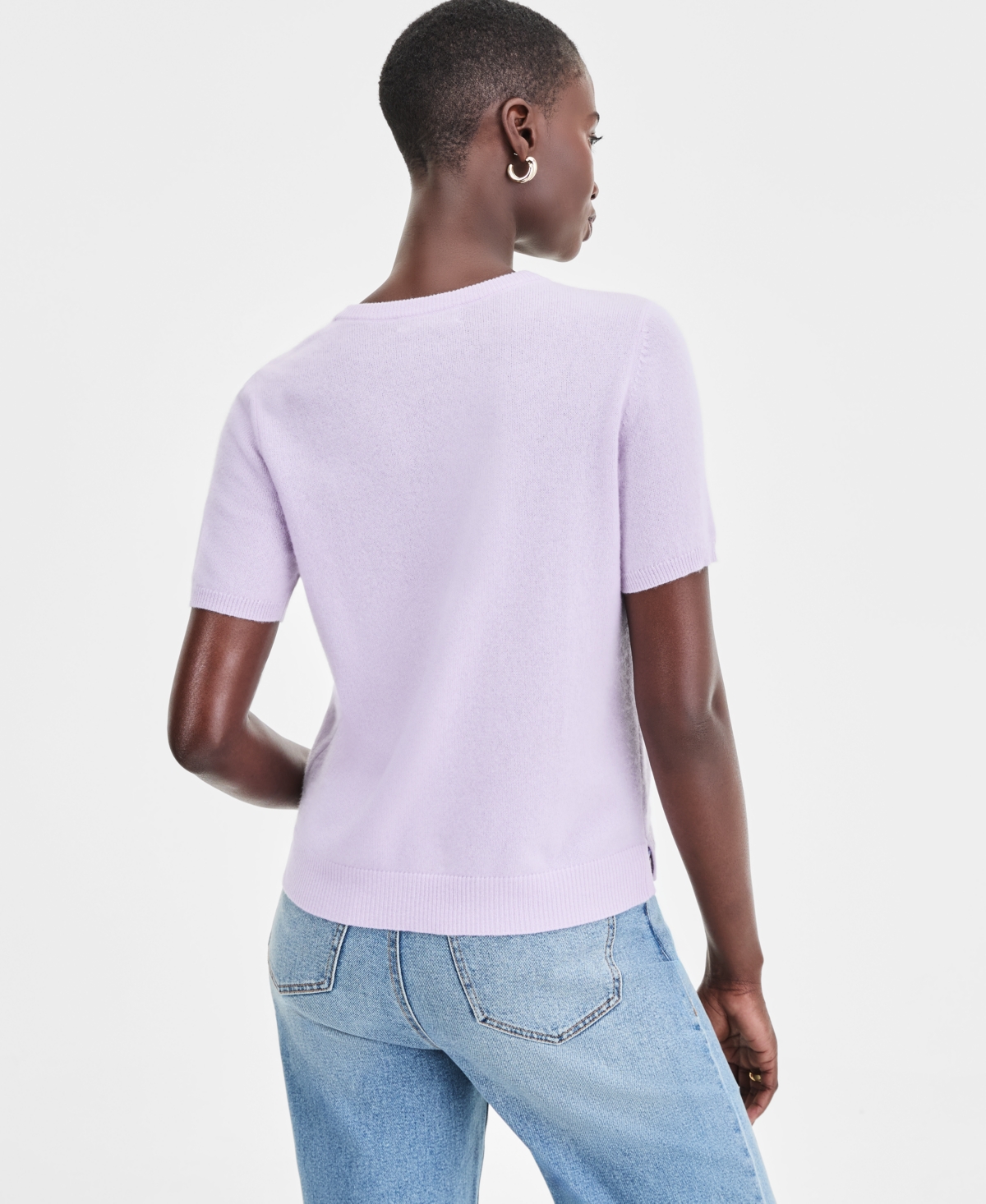 Charter Club Women's 100% Cashmere Crewneck Short-sleeve Sweater, Macy's Exclusive In Purple