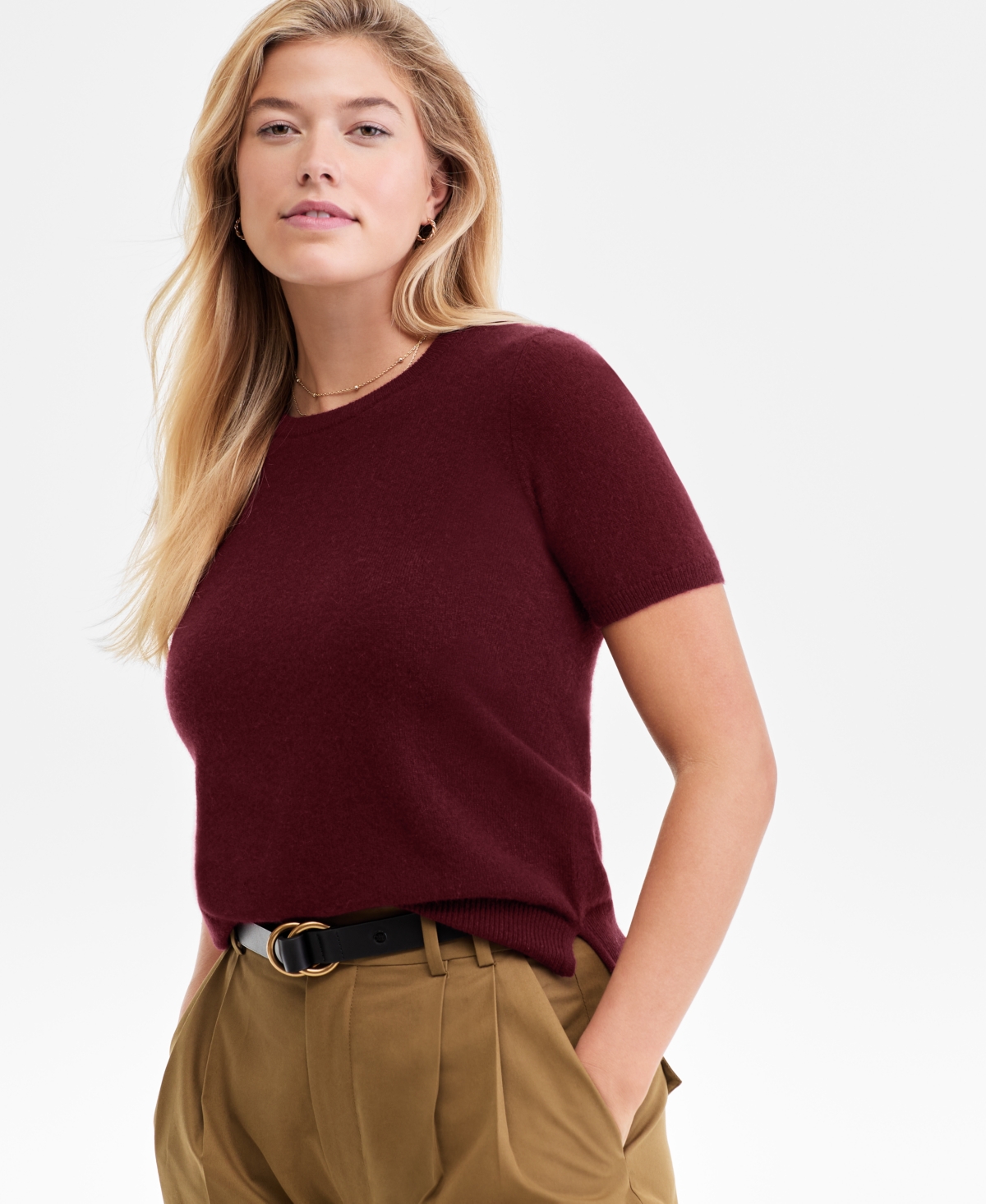 Charter Club Women's 100% Cashmere Crewneck Short-sleeve Sweater, Macy's Exclusive