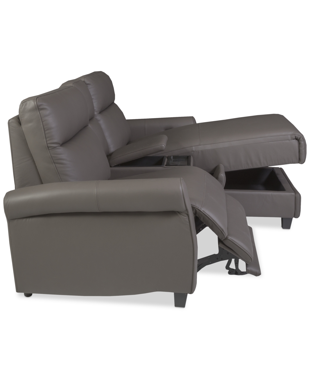 Macy's Thandler 3-pc. Leather Chaise Sectional With 1 Storage Console, Exclusively At