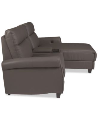 Thandler 3-Pc. Leather Chaise Sectional with 1 Storage Console