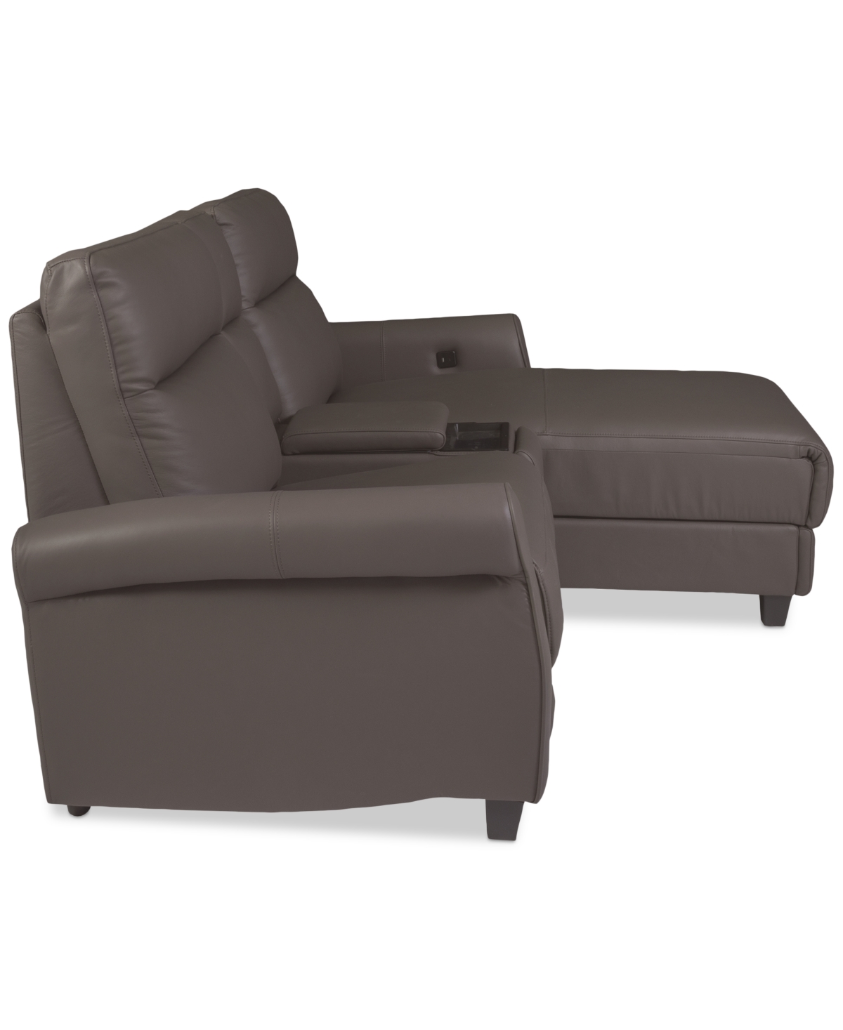Macy's Thandler 3-pc. Leather Chaise Sectional With 1 Storage Console, Exclusively At