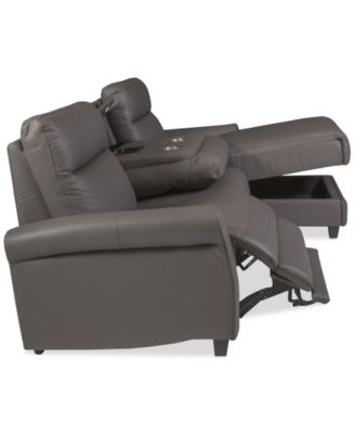 Thandler 3-Pc. Leather Chaise Sectional with 1 Drop Down Table, Exclusively at Macy's