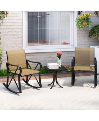 3 Piece Patio Rocking Set with Smooth Rocking Motion Outdoor Rocker Chair Bistro Set