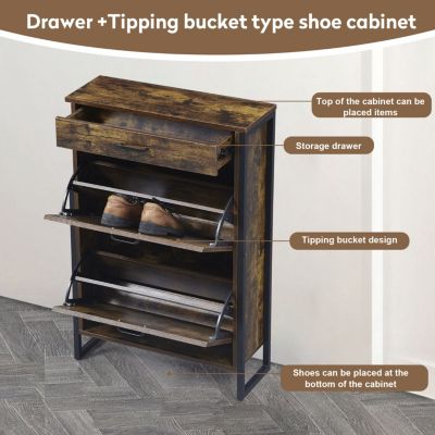Slim Shoe Cabinet with Flip Drawers, Hidden Storage for Entryway