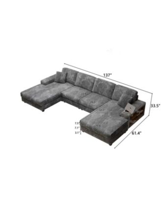 Streamdale Convertible Corduroy Sofa, Large 4 Seat, Living Room Chair, Dark Grey