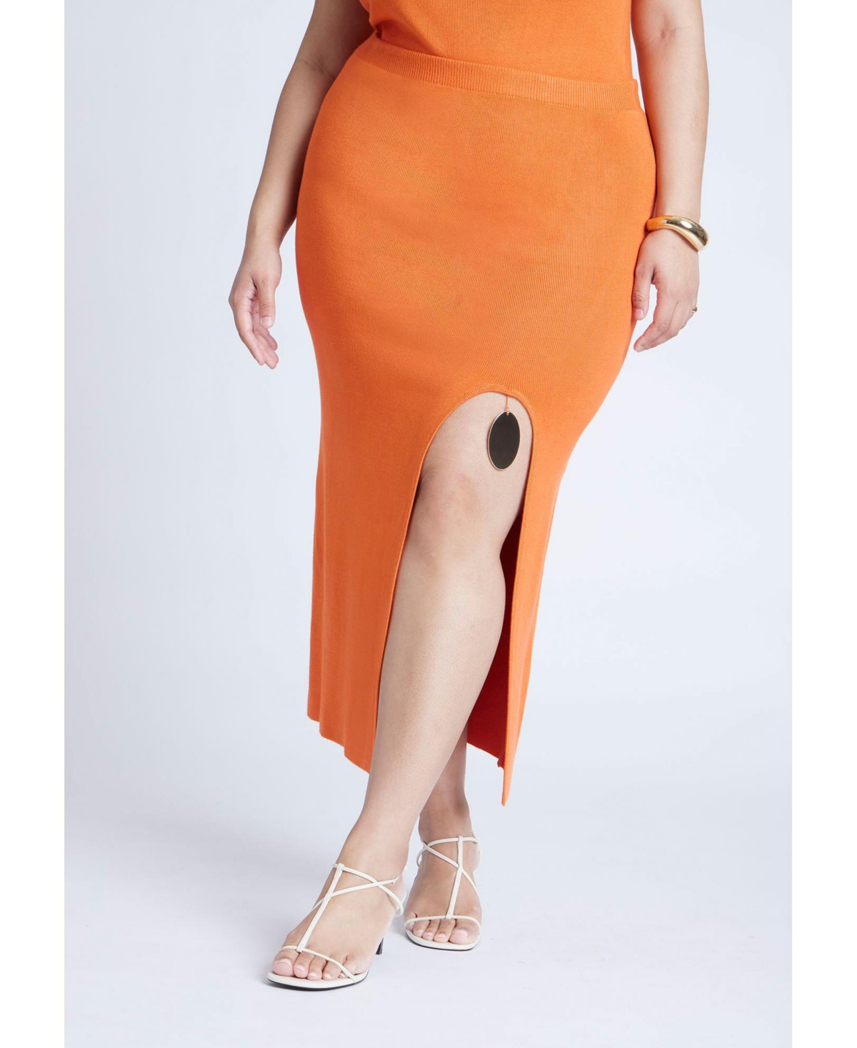 Plus Size Knit Skirt With Slit And Hardware - Harvest pumpkin