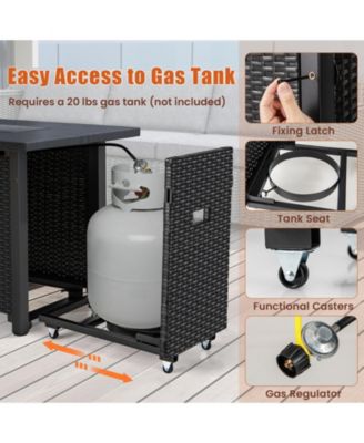 50000 BTU 2 Inch ropane Gas Fire Pit Table with Wind Guard and Glass Rocks