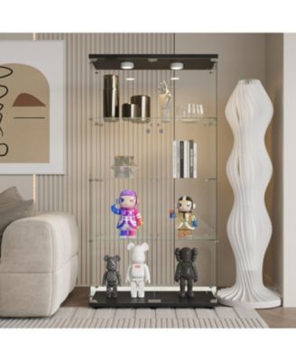 Streamdale Black Tempered Glass Cabinet w/ Lights, Locks & Adjustable Feet