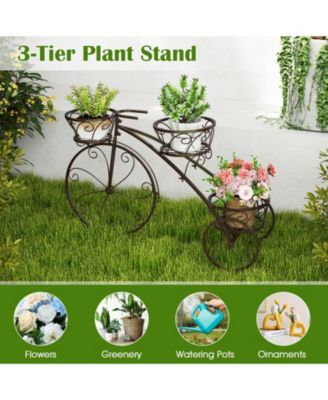 Tricycle Plant Stand Flower Pot Cart Holder with 3 Hollowed Baskets
