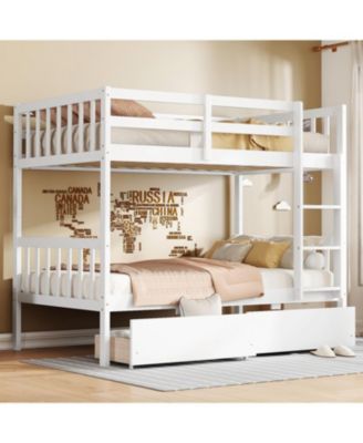 Streamdale Twin Bunk Bed with 2 Drawers, Convertible Twin Beds, Ladder, Guardrails, White