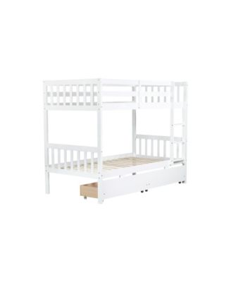 Streamdale Twin Bunk Bed with 2 Drawers, Convertible Twin Beds, Ladder, Guardrails, White