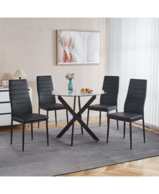 Glass Dining Table with Cross Metal Legs