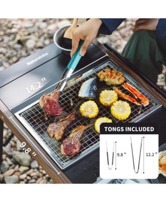 Camping Charcoal Grill for IGT Table, Folding Barbecue Grill with Tongs & Carry Bag, Portable BBQ Grill for Outdoor Car Camping Cooking Tailgating