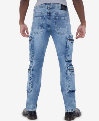 Men's All Over Zipper Cargo Pocket Straight Fit Fashion Jeans
