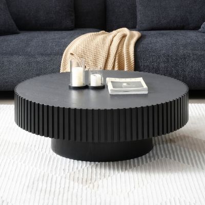31.49" Nesting Round Wood Coffee table for Apartment, Modern Living Room Coffee Table with Sturdy Pedestal