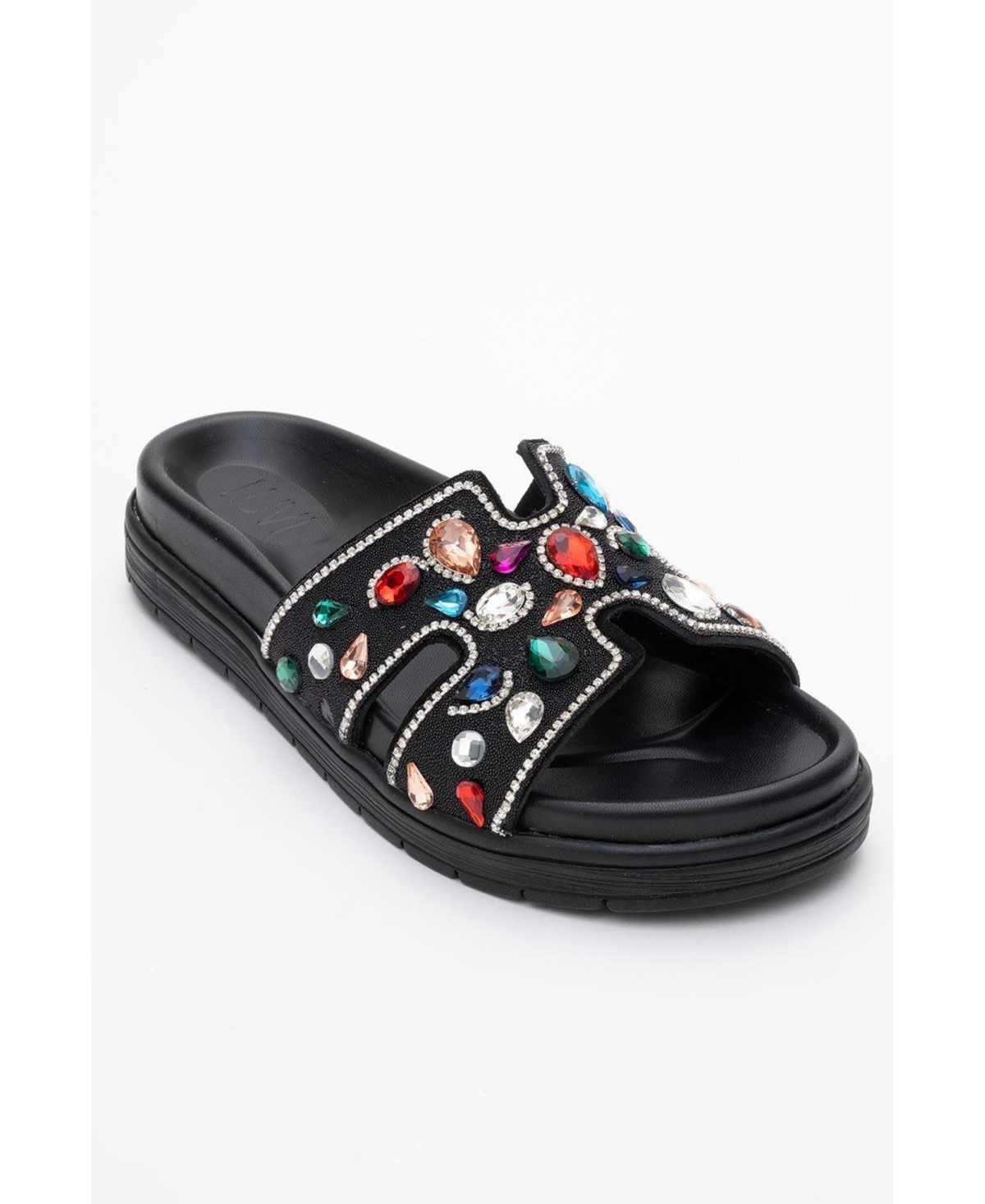Denilla Leather Embellished Slide Sandal (Women) - Black leather