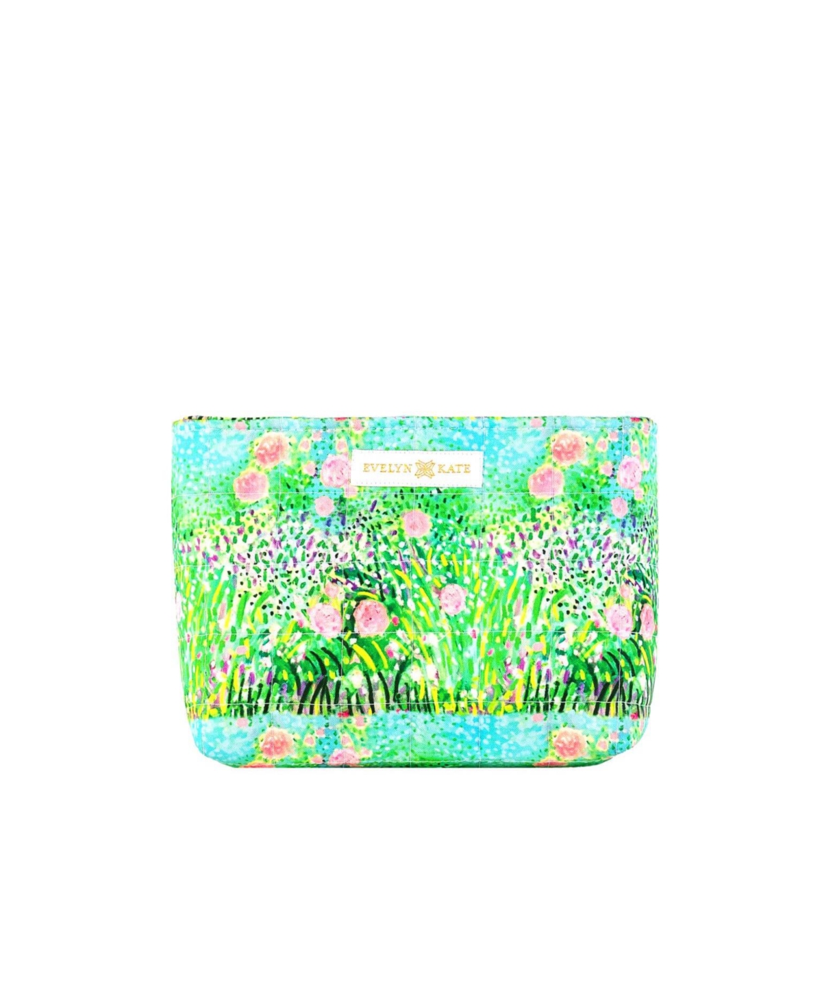 Floral Quilted Pouch - Pink roses on green