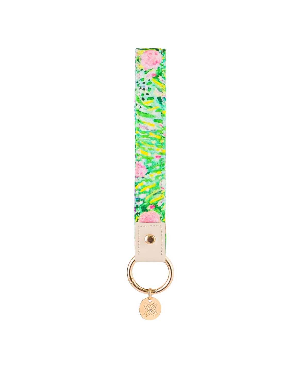 Fabric Loop Keychain - Pink roses on green