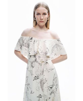 Women's Patterned Midi Dress with Sash Tie