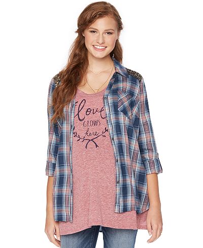 Wendy Bellissimo Maternity Sequined Plaid Shirt