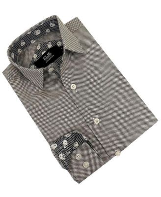 Little Boys Black Micro Houndstooth Slim Fit Shirt for
