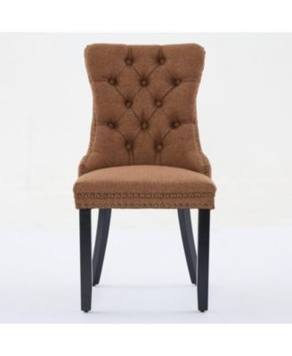 Nikki Tufted Upholstered Linen Dining Chair with Nailhead Trim, 2-Piece Set in Coffee