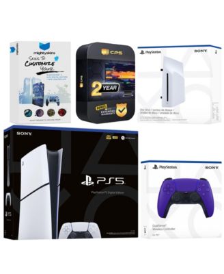 PlayStation 5 Slim Digital Bundle with Disc Drive, Extra Controller, MightySkins Code and 1 Year Extended Warranty