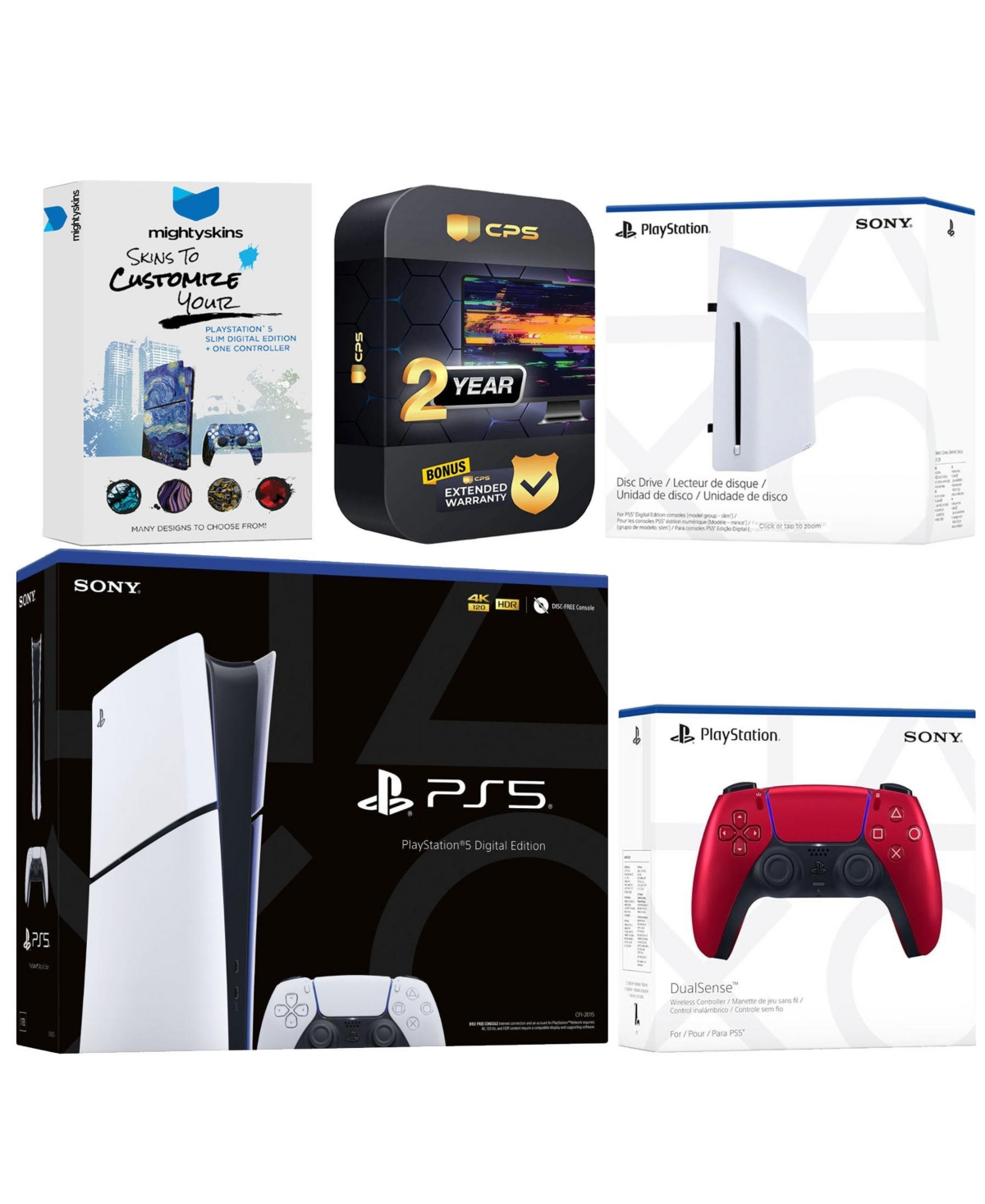 Sony PlayStation 5 Slim Digital Bundle with Disc Drive, Extra Controller, MightySkins Code and 2 Year Extended Warranty - Volcanic Red - Volcanic red