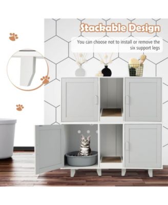 2-Door Cat Litter Box Enclosure with Winding Entry and Scratching Board