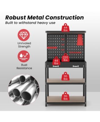 Tool Storage Workbench with Pegboard with 14 Hanging Accessories for Garage