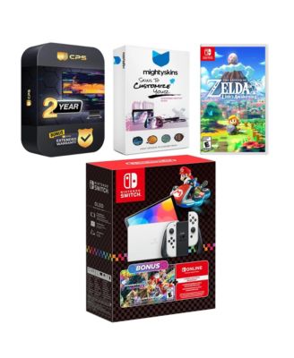 Switch OLED Console Mario Kart 8 Deluxe Bundle with The Legend of Zelda: Link's Awakening, MightySkins Console and Controller Skin Voucher, a