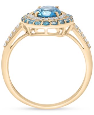 London Blue Topaz (2-1/10 ct. t.w.) & Diamond (1/5 ct. t.w.) Oval Halo Ring in 14k Gold