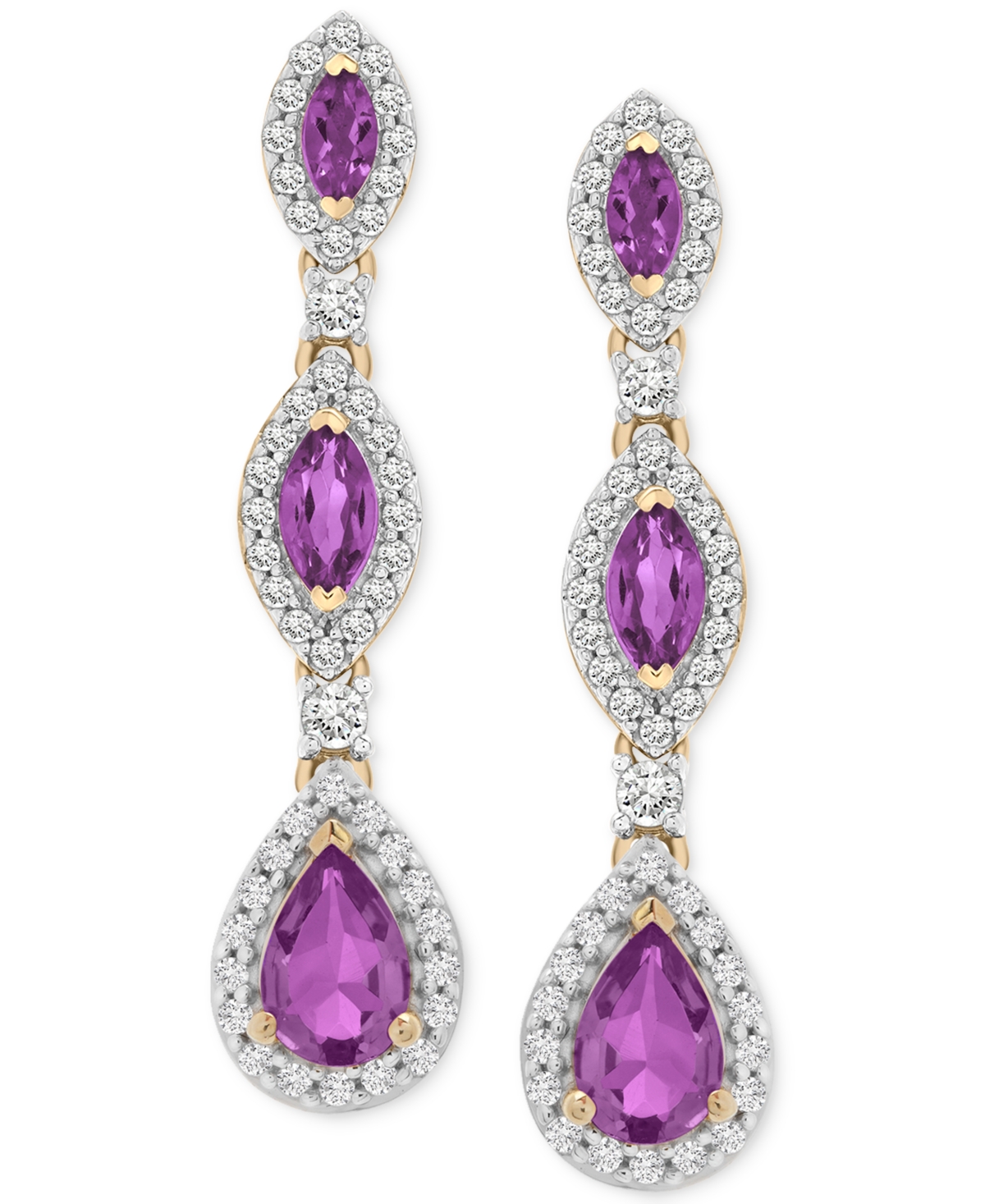Macy's Amethyst (1-5/8 Ct. T.w.) & Diamond (1/2 Ct. T.w.) Pear & Marquise Halo Drop Earrings In 14k Gold
