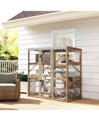 59" Catio Outdoor Cat Enclosure, Wooden Window Cat House,