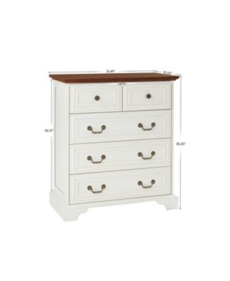 Modern White 5 Drawer Dresser Bathrooom Cabinet Ample Storage Wide Chest of Drawers