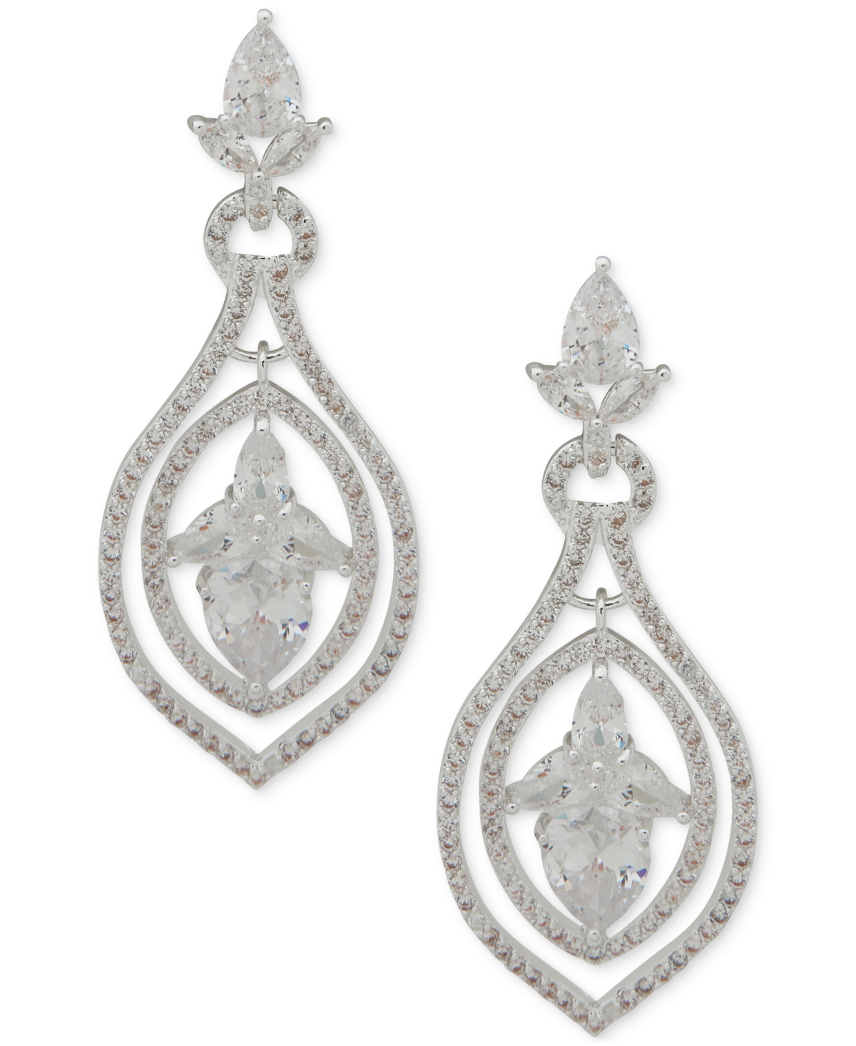 Silver-Tone Cubic Zirconia Drop Earrings - Crystal