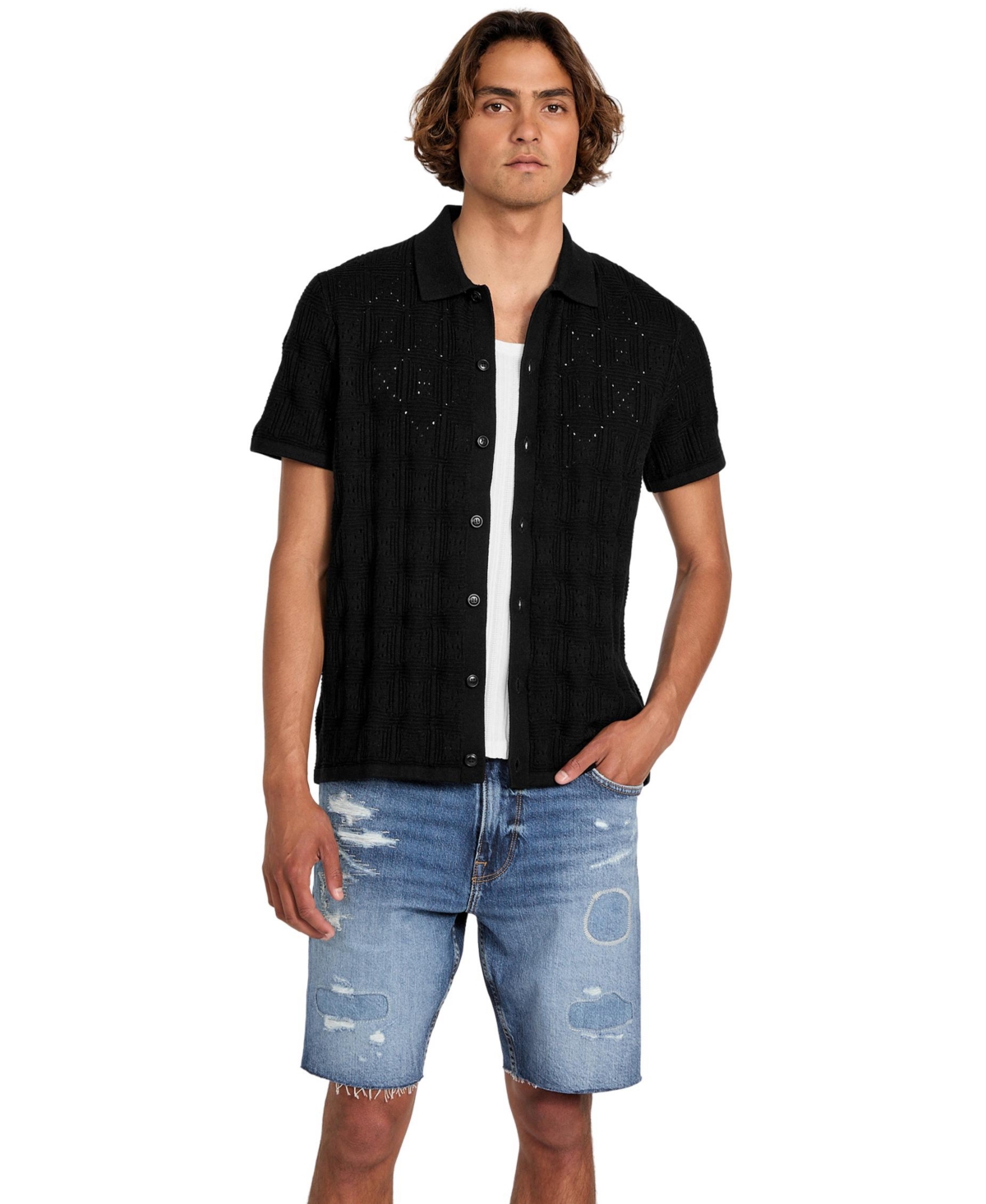 Men's Topanga Pointelle Shirt - Black