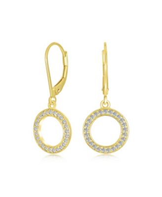 Elegant CZ Pave Open Circle Drop Earrings Gold Plated Leverback