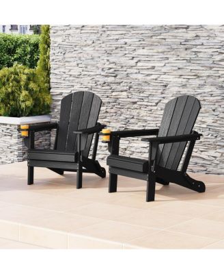 Outdoor Patio HDPE Resin Folding Adirondack Chairs With Cup Holder and Phone Holder (Set of Two)