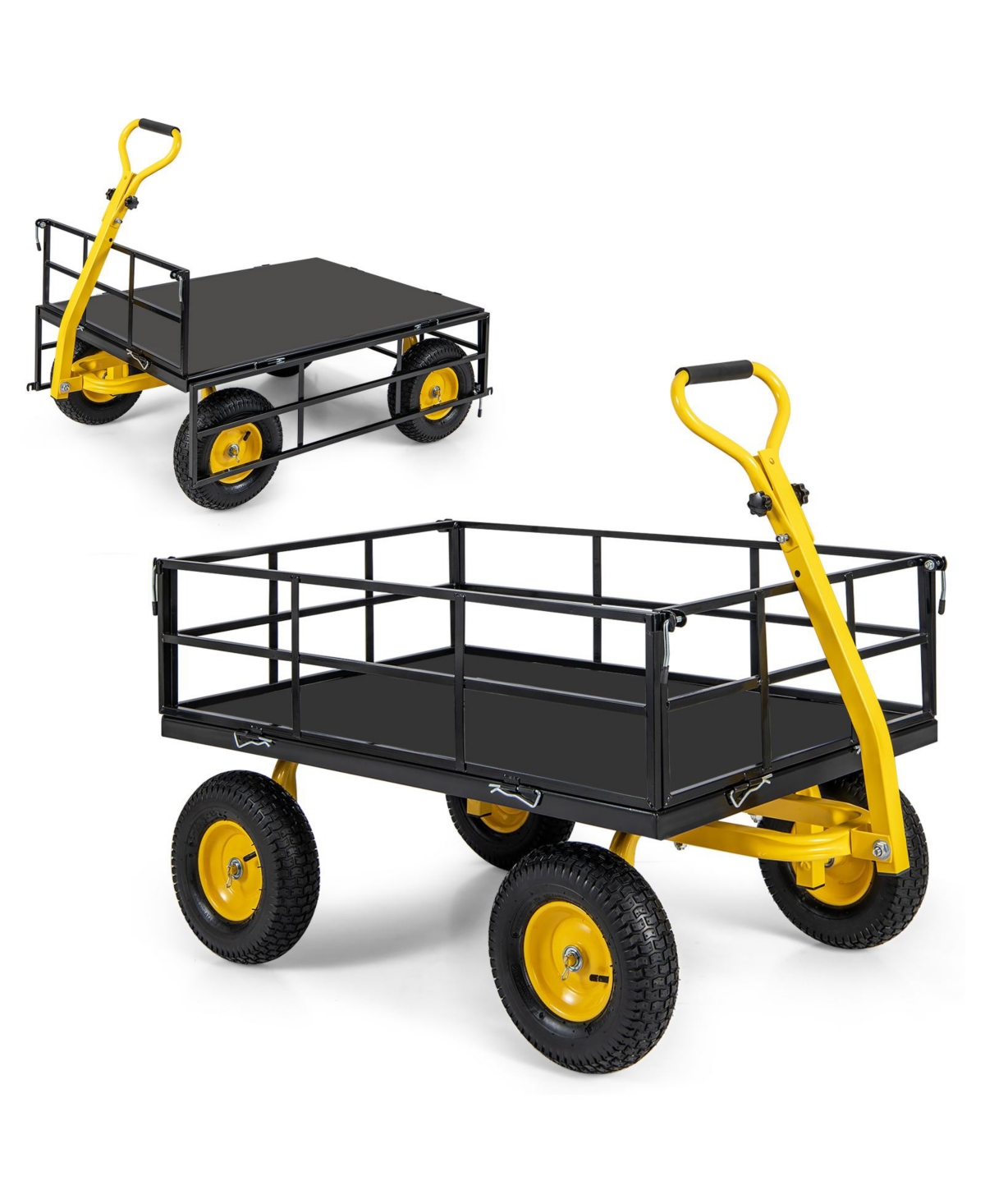Utility Garden Wagon with 4 Removable Side Panels and 900/1200 Lbs Load Capacity - Yellow