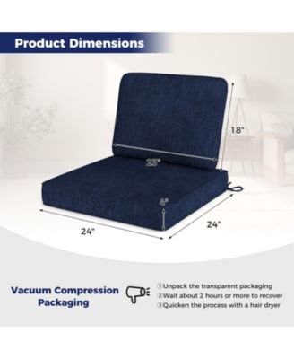 2-Pack Outdoor Patio Cushion Set with Removable Covers-Navy
