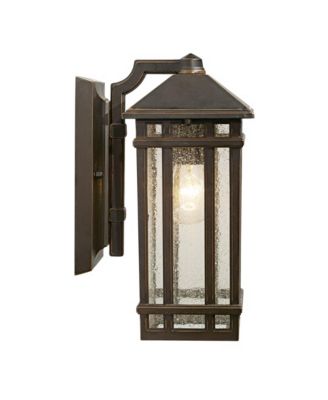 Sierra Craftsman Mission Outdoor Wall Light Fixtures Set of 2 Rubbed Bronze 10 1/2" Seedy Glass Panels for Post Exterior Light Barn Deck