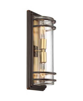 Habitat Modern Industrial Outdoor Wall Light Fixtures Set of 2 Bronze Brass 16" Clear Glass for Post Exterior Barn Deck