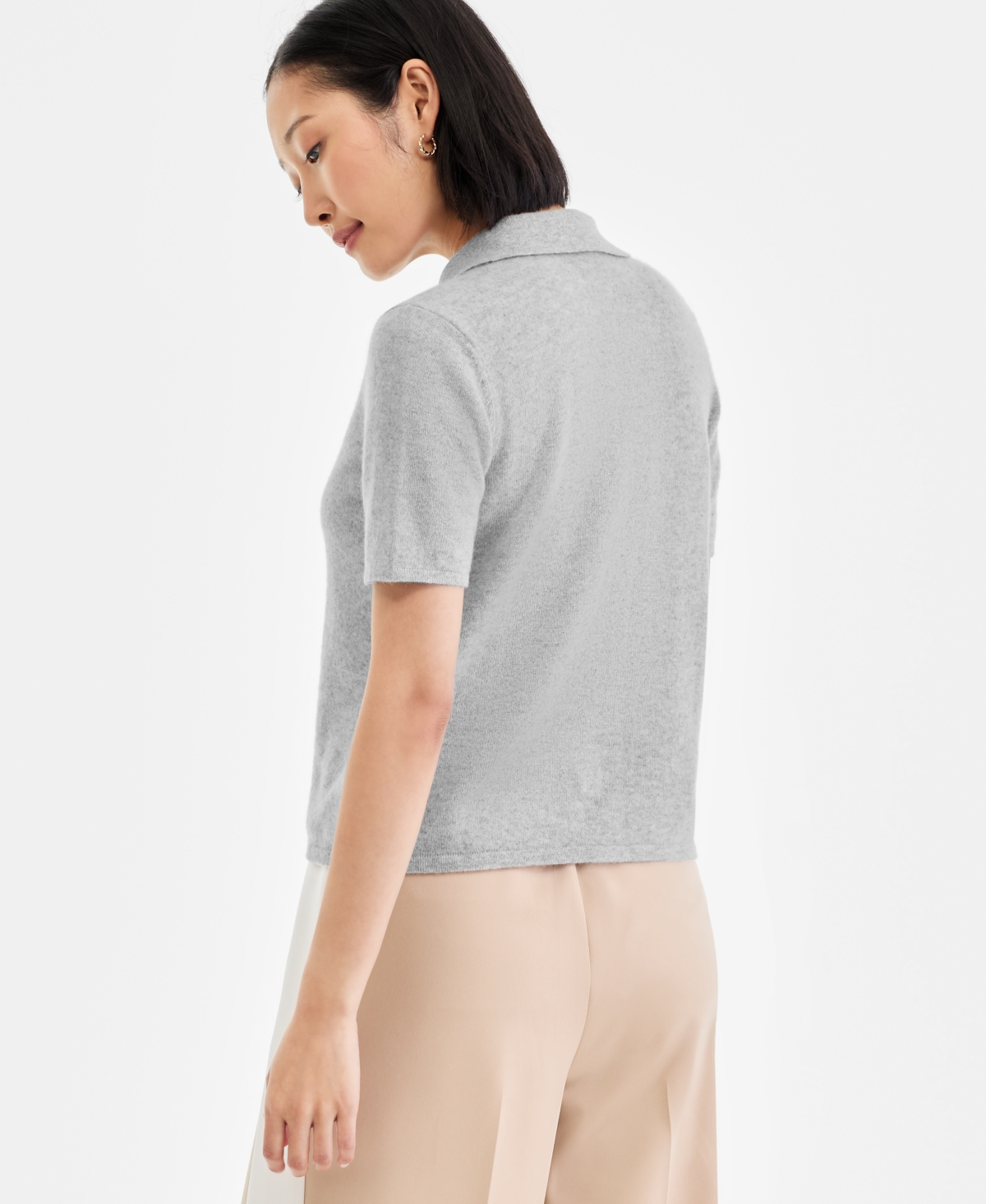 Charter Club Women's 100% Cashmere Short-sleeve Polo Sweater, Macy's Exclusive In Gray