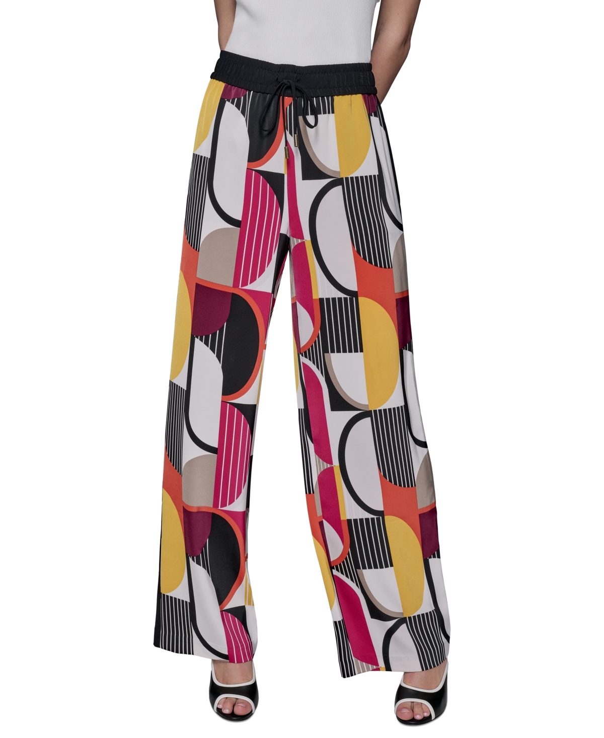 Karl Lagerfeld Women's Geo-print Pull-on Pants In Multi