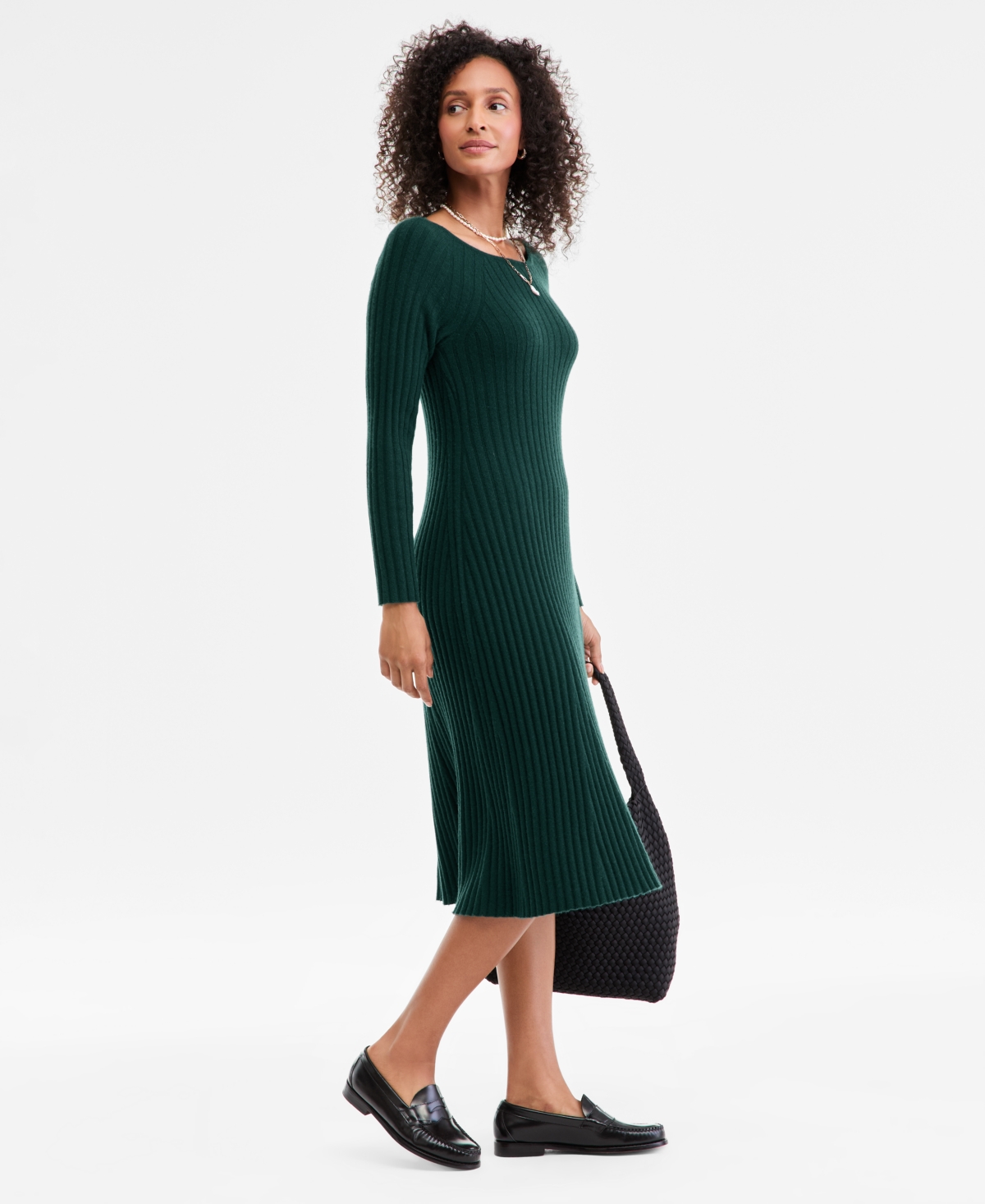 Charter Club Women's 100% Cashmere Ribbed Midi Sweater Dress, Macy's Exclusive In Green