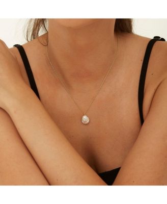 Baroque Flat Pearl Pendant Necklace Sterling Silver